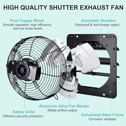 12 inch shutter exhaust fan for greenhouse, shed on a desk or shelf