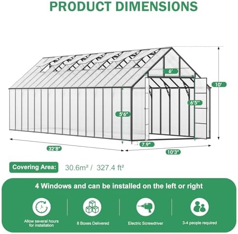 cdcasa 10x32x10 ft greenhouse for outdoors, extra large, front angle view