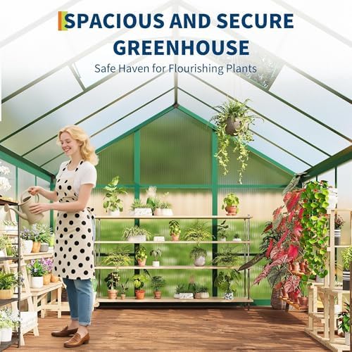 greenhouse, 6x8 ft greenhouse for outdoors, walk-in green shown in use