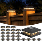 APONUO Solar Post Cap Lights for 4x4 Posts - IP64 Waterproof, 3000K LED, No-Wire Fence Lights & Deck Lights for Patio Garden Yard Patio, Black-Warm White, 24 Pack
