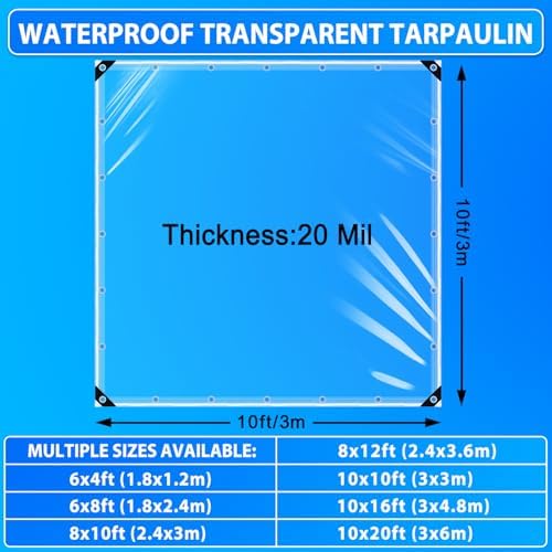 clear plastic tarp 10x10 ft, thickened 20 mil, close-up detail