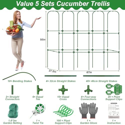 50 cucumber trellis for raised bed, u-shape metal, side view