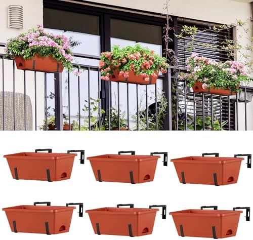 eteli railing planter box 6 pack balcony planters, front angle view