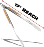 Pro BBQ Tongs for Grill - 17" Professional Grade Barbecue Tongs for Cooking- Solid & Sturdy - Built with 304 Grade Stainless Steel and Acacia Wood - Heavy Duty Built to Last Kitchen essential.