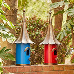 glitzhome 32”h metal hanging birdhouse for outdoors oversized, front angle view
