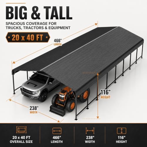 20x40 ft heavy duty metal carport with reinforced shown in use