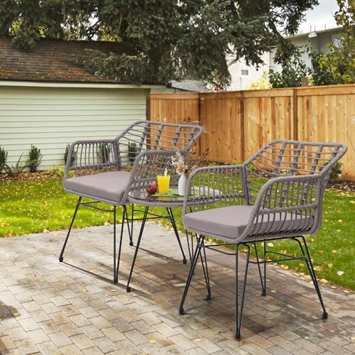 krofem 3 piece wicker patio bistro furniture set, close-up detail