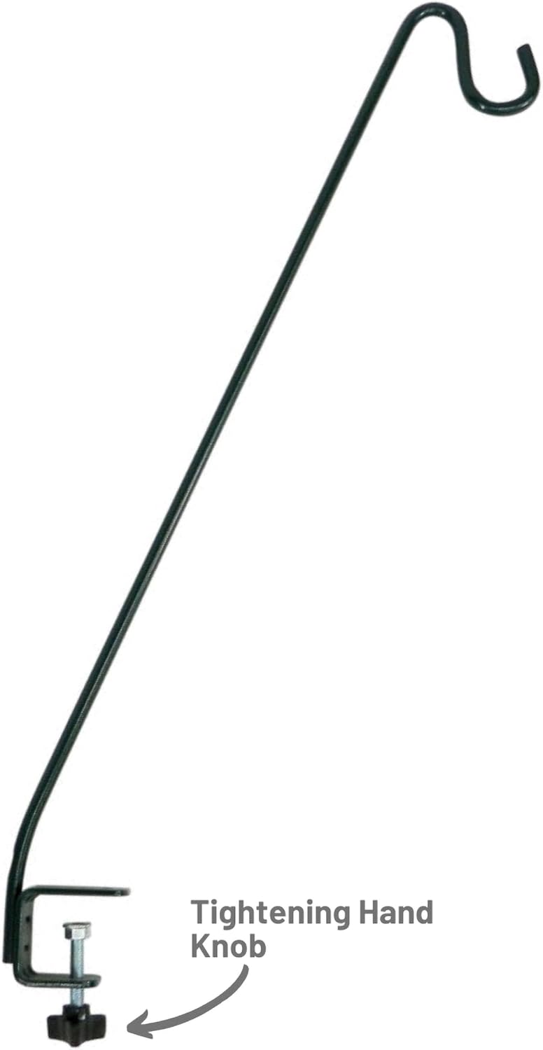 More Birds Deck Hook, 13in Steel Bird Feeder Hanger for Outdoors | Clamp-On Hanging Hook for Feeder or Planter, 11lb Weight Limit, Fits Up to 2in Thick Deck Railings, Weather-Resistant Finish