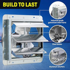 iliving 12" wall mounted shutter exhaust fan, automatic showing dimensions
