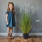 3ft 2-pack artificial cattail reed grass, 35in artificial showing dimensions