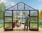 howe 10x18x8.4 ft polycarbonate greenhouse with 4 vent shown in use