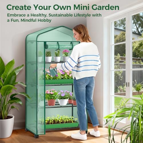 ohuhu small greenhouse for indoor outdoor with wheel, front angle view