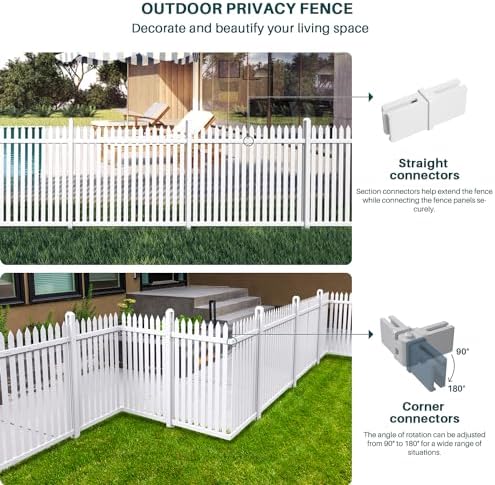 bynbbur 2 panels white picket fence 42" w, side view