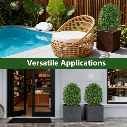 inspring 24" artificial boxwood topiary trees outdoor fake, front angle view