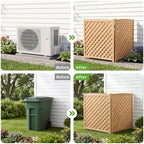 3-panel outdoor air conditioner fence screen, outside wood shown in use