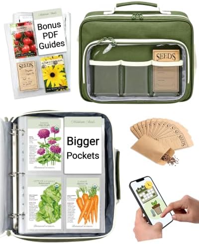 seed storage organizer bag, seed envelopes binder, homesteading, front angle view
