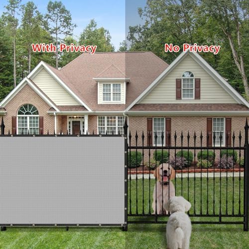 7' x 22' custom size gray privacy screen, side view