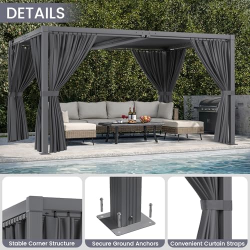 louvered pergola 10' x 13', outdoor aluminum pergola showing dimensions