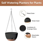 Set of 2-12 Inch Hanging Planter, Self-Watering Hanging Planters for Indoor Plants & Outdoor, Plant Hanger Indoor, Hanging Plant Pot with Drainage (Black)