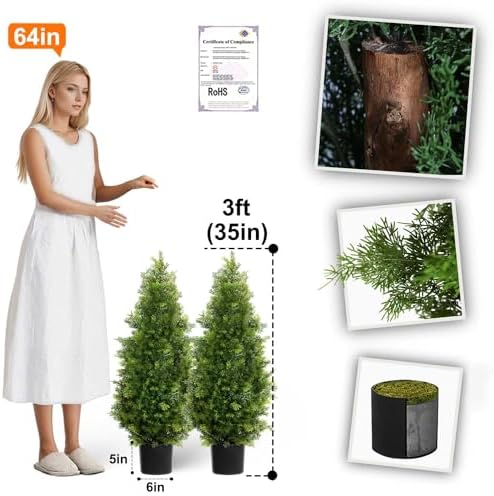 aveyas 3ft artificial cedar topiary trees for outdoor, close-up detail