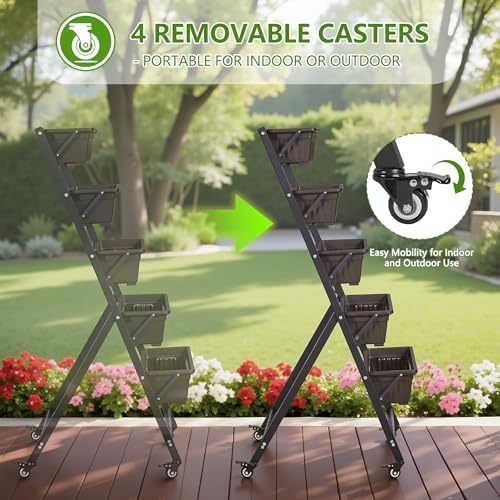 vecelo 5-tier vertical garden bed, freestanding elevated raised, side view