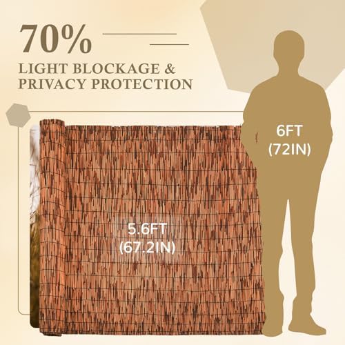 brown 5.6ft x16.4ft reed fencing roll bamboo privacy shown in use