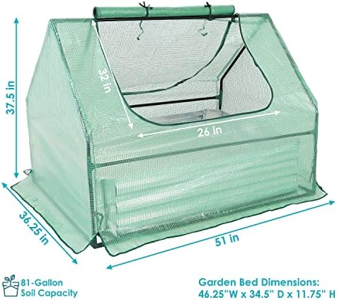 sunnydaze steel raised garden bed with mini greenhouse, close-up detail