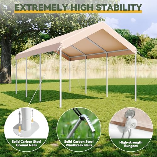 aoxun 10x20 ft carport, heavy duty car canopy on a desk or shelf