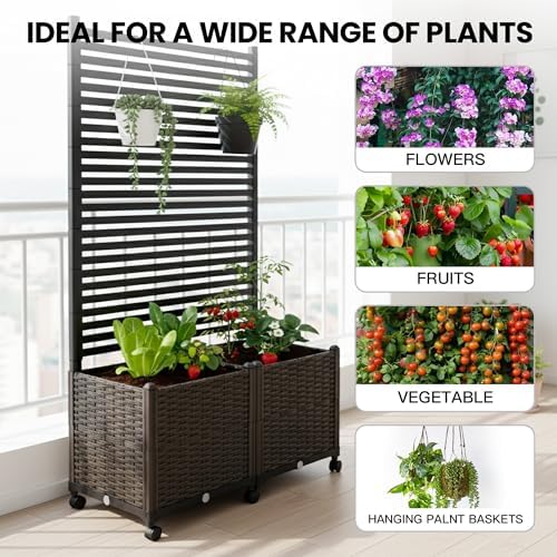 6ft planter box with privacy screen, trellis and, front angle view