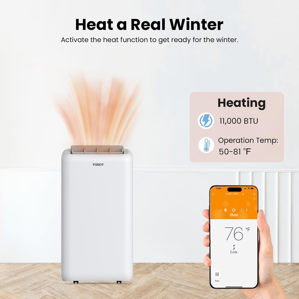 tosot 14,000 btu wifi portable air conditioner, aomi, close-up detail