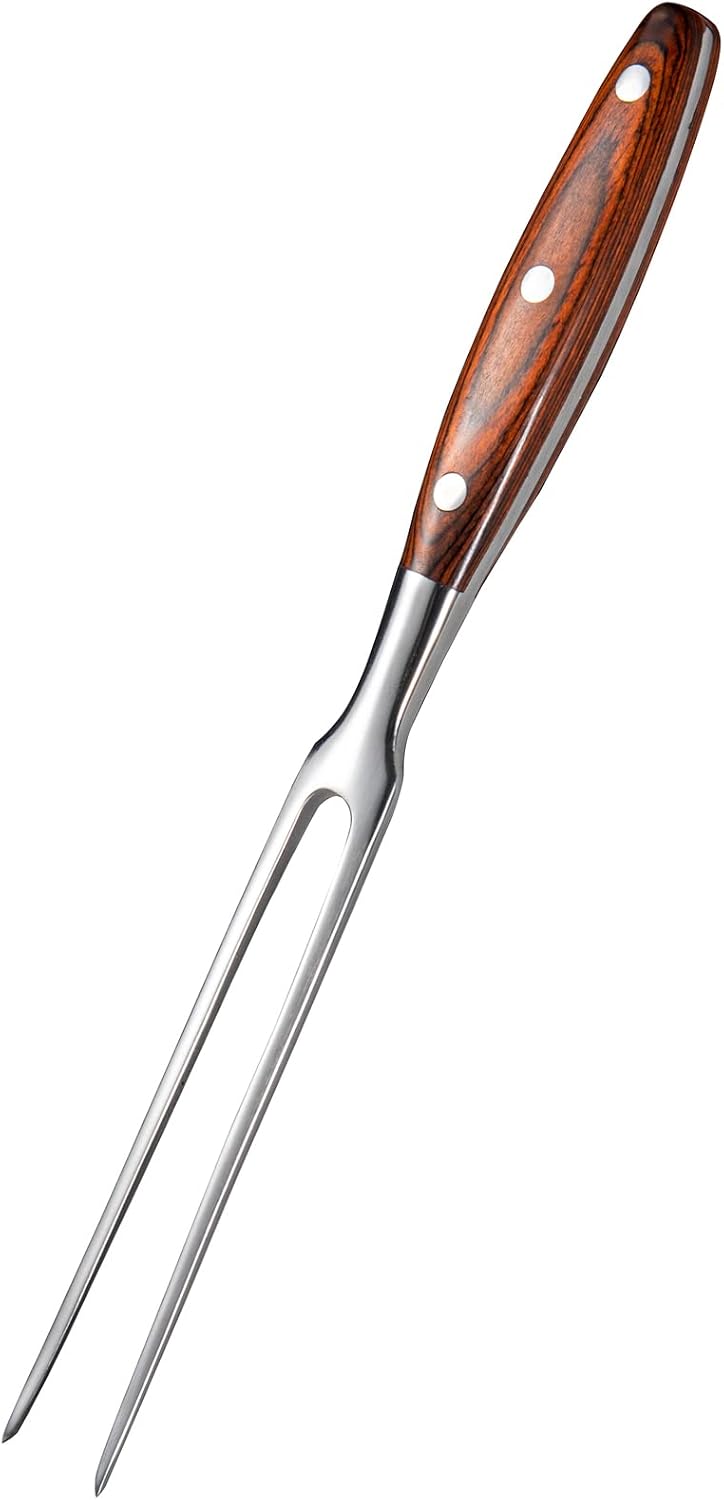 IMEEA 11.6 Inch Meat Carving Fork Stainless Steel Two Prong Fork with Wooden Handle BBQ Meat Fork for Turkey, Chicken, Beef, Roasting and Serving
