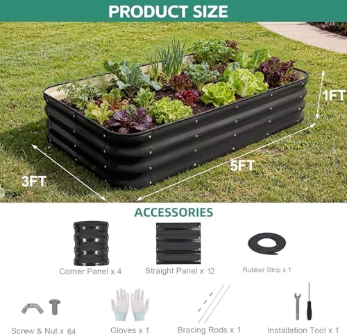 4 in 1 galvanized raised garden bed, 5x3x1ft, close-up detail