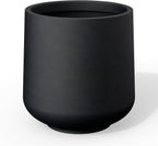 Kante 15.3" Dia Round Concrete Planter, Outdoor Indoor Large Plant Pots Containers with Drainage Hole and Rubber Plug for Home Garden Patio, Black