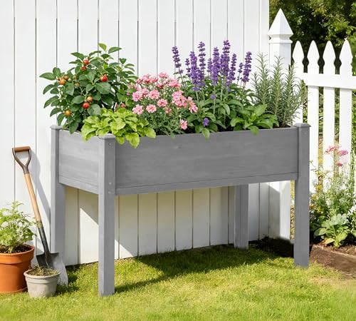 raised garden bed with legs, 48×24×30 cedar wood, front angle view