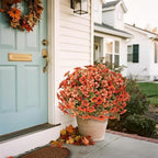 2 sets artificial fall flowers topiary ball trees, front angle view