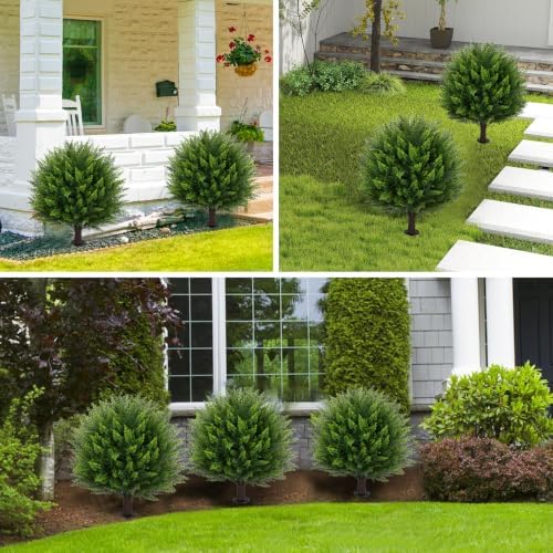 set of 2 artificial cedar topiary ball tree,23" on a desk or shelf