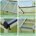 6x10 ft greenhouse, outdoor sliding door, polycarbonate greenhouse, package contents