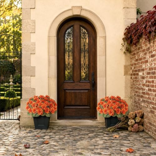 2 set fall artificial dahlia topiary ball trees, side view