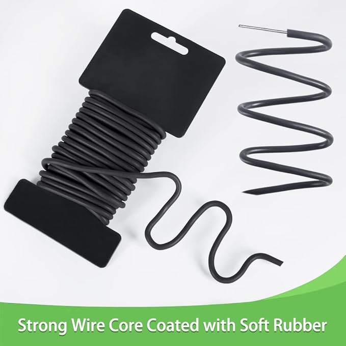 Tenn Well 5mm Plant Ties, 32 Feet Soft Garden Wire Ties for Tomato Plants, Climbing Roses and Cucumbers (2PCS X 16 Feet, Black)