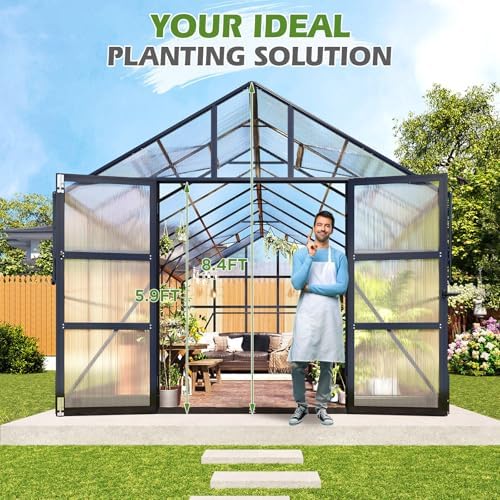 amerlife 10x18 ft polycarbonate greenhouse with 4 roof, close-up detail
