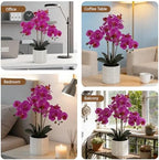 faux orchid plant 23" tall, realistic touch leaves, close-up detail