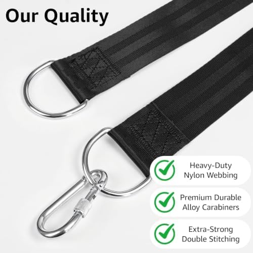 Tree Swing Hanging Straps Kit 4Ft, Robust, Reliable, and Flexible - Supports up to 2200 lbs - Effortless Setup with Sturdy Carabiners - Ideal for Hammocks, Swings, and Beyond (Black, 4FT)