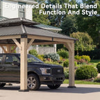 aoxun 12x14 ft heavy duty cedar wood carport, front angle view