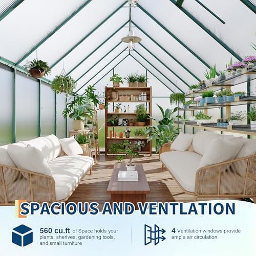 8'x14' aluminum-framed polycarbonate greenhouse, heavy duty polycarbonate greenhouse, close-up detail