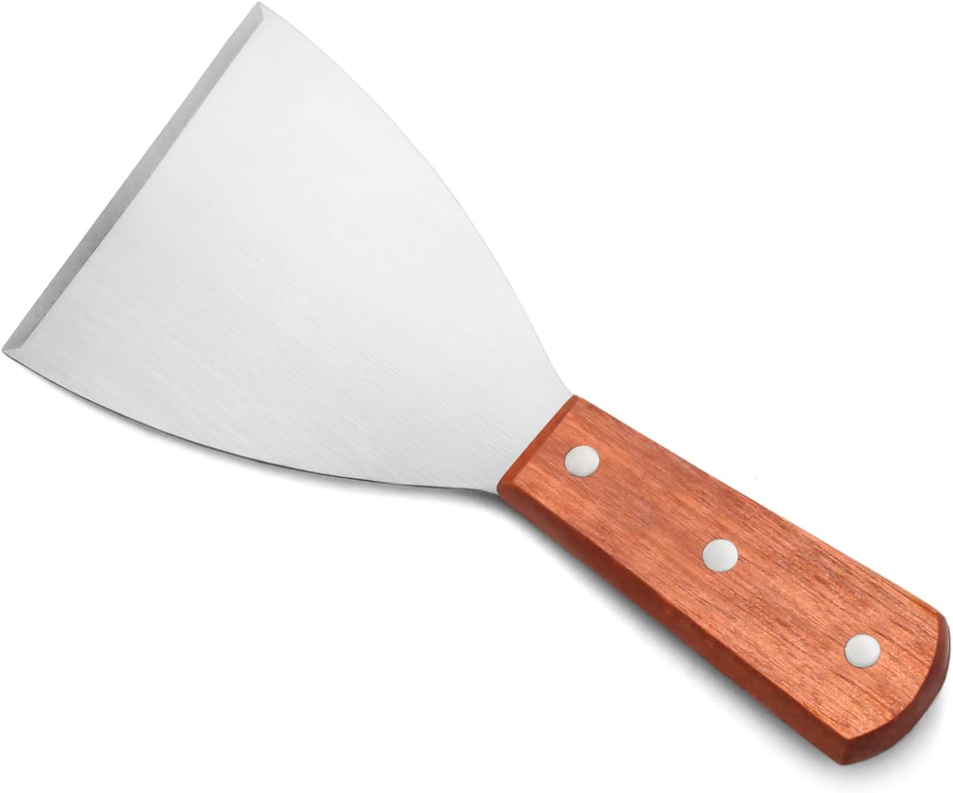 New Star Foodservice Stainless Steel Slant Edge Grill Scraper with Wood Handle, 4 x 8.5 Inch Restaurant Grade Griddle Scraper, Flat Top Scraper, Grill Cleaning Tool