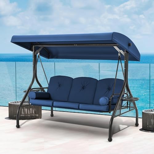 homrest 3 seat porch swing with adjustable canopy, front angle view