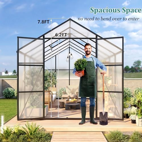 greenhouse for outdoors 8x12x7.8ft, polycarbonate greenhouse with stronger shown in use