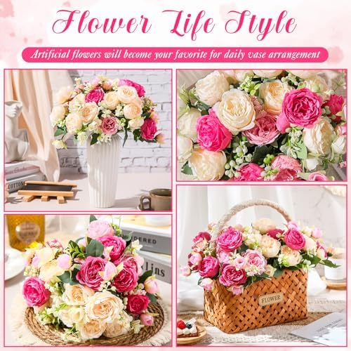 geosar 8 bundles artificial peonies flowers,bright color showing dimensions