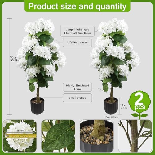 3 ft artificial hydrangea trees faux potted topiary shown in use