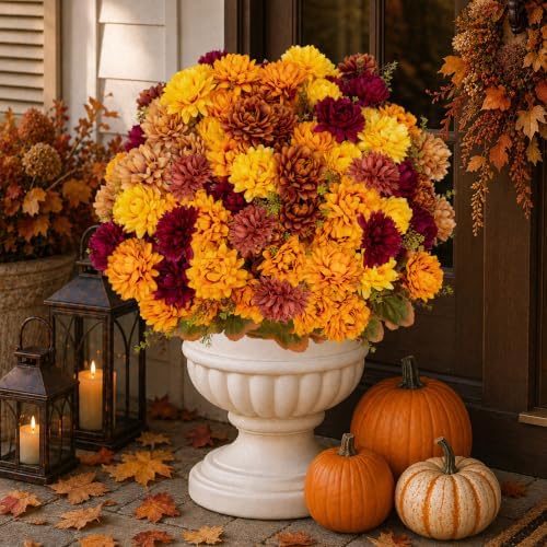 axylex artificial mums for outdoors, 12 bundles fake on a desk or shelf